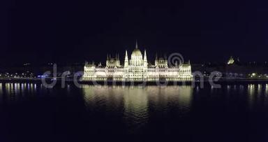 高质量的高质量的哥特式风格匈牙利议会大厦空中镜头